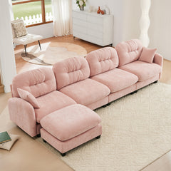 Modular Sectional L Shaped Couch With Ottoman,Soft Chenille Fabric,Ergonomic Design,Tufted Cushion Backrest Design,High Quality Wooden Base Easy Install,Fits Bedrooms Living Rooms Reading Nooks,Pink