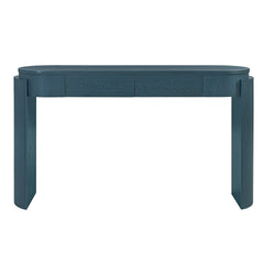 TREXM Entryway Table with Natural Wood Grain Finish, Console Table with Fluted Design, Oval Top and 2 Drawers for Entryway and Living Room (Navy)