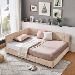Full Size Upholstered Tufted Bed Frame, Sofa Bed Frame with Comfortable Backrest and Armrests, Full Size Bed for Bedroom, Living Room,Velvet, PINK(80.5''*59''*30.5'')