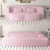 Modern Floor Sofa with 2 Pillows,Convertible Teddy Fabric Foam-Filled Sleeper Sofa Bed,15" Full Size Folding Mattress for Living Room,Guest Bed,Playroom,no assembly required,Pink(Old Sku:W1885P230384)
