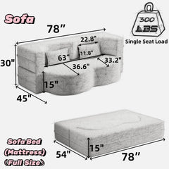 Modern Floor Sofa with 2 Pillows,Convertible Teddy Fabric Foam-Filled Sleeper Sofa Bed,15" Full Size Folding Mattress for Living Room,Guest Bed,Playroom,no assembly required,Pink(Old Sku:W1885P230384)