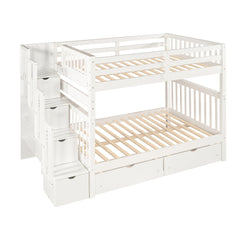 Full Over Full Bunk Bed with Shelves and 6 Storage Drawers, White(Old SKU:LT000046AAK)