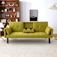 70-inch multi-functional cotton and linen sofa bed: foldable + cup holder + side storage, instantly switch between living room and bedroom