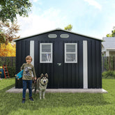 Outdoor Storage Shed, 8x8 protective film, four daylight Windows Lockable Doors,A practical and thoughtful gift,two colors can be freely selected dark gray storage sheds