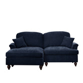 Elegant Mid Century Large Two Seater Modular L Shaped Sofa Couch with Flared Arms and Removable Ruffles Pleats Skirts and Spindle Legs, Comfy Chenille Loveseat Sofa with Movable Ottoman,Blue