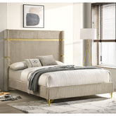 Malcolm Beige Upholstered Queen Wingback Bed
