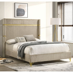 Malcolm Beige Upholstered Queen Wingback Bed
