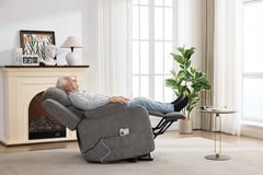 Infinite Position Single Motor Up to 350 LBS Power Lift Recliner Chair for Elderly, Heavy Duty Motion Mechanism with 8-Point Vibration Massage and Lumbar Heating, Cup Holders, Grey