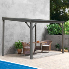 8' x10' Lean to Gazebo with Upgraded Drainage System, Wall Mounted Gazebo Hardtop Galvanized Steel Sloping Roof for Patio Deck Backyard Lawn Party(Gray)