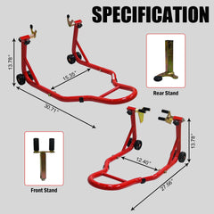Motorcycle Stand Lift 440lbs Front Rear Combo Stand Lift Stand Front Wheel Fork Stand Rear U+K Fork Swingarm Spool Stand Compatible with Most Yamaha Honda Kawasaki Suzuki Motorcycles-- Red