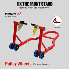 Motorcycle Stand Lift 440lbs Front Rear Combo Stand Lift Stand Front Wheel Fork Stand Rear U+K Fork Swingarm Spool Stand Compatible with Most Yamaha Honda Kawasaki Suzuki Motorcycles-- Red