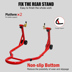Motorcycle Stand Lift 440lbs Front Rear Combo Stand Lift Stand Front Wheel Fork Stand Rear U+K Fork Swingarm Spool Stand Compatible with Most Yamaha Honda Kawasaki Suzuki Motorcycles-- Red