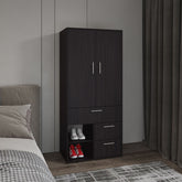 Armoire 70.90" H, 2 Doors, 3 Drawers, 2 Shelves, 6 Legs, Black Wengue - Bedroom