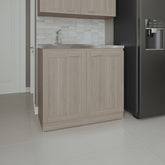 Utility Sink Cabinet 36" H, 2 Doors, 2 Shelves, White Oak - Kitchen