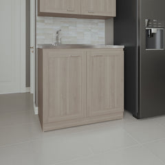 Utility Sink Cabinet 36" H, 2 Doors, 2 Shelves, White Oak - Kitchen