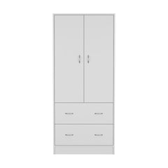 Armoire 71" H with Two Doors, Two Drawers, and Hanging Rod,White