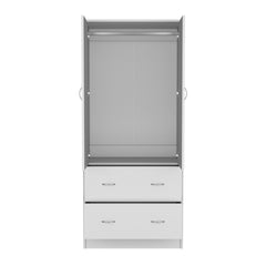 Armoire 71" H with Two Doors, Two Drawers, and Hanging Rod,White