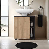 Under Sink Storage 24.4" H, 1 Door, 4 Shelves, 4 Legs, Natural Oak / Black Wengue - Bathroom