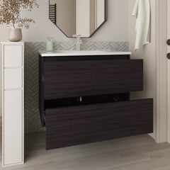 Bathroom Vanity with Sink, 2 Drawers, Black Wengue