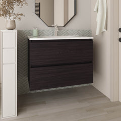 Bathroom Vanity with Sink, 2 Drawers, Black Wengue
