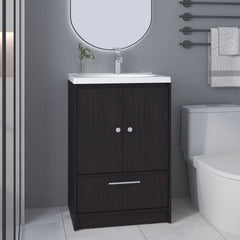 Bathroom Vanity with Sink, 2 Doors, 1 Drawer, Black Wengue