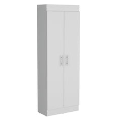 Pantry Cabinet 67" H, 5 Internal Shelves, Two Doors, White