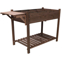 8 Pockets Horticulture Raised Garden Bed Elevated Wood Planter Box Stand with Foldable Side Table and Storage Shelf for Herb/Vegetables/Flowers, dark brown color