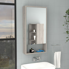 Medicine Single Door Cabinet 35" H, Two Interior Shelves, One External Shelf, Light Gray