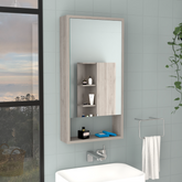 Medicine Single Door Cabinet 35" H, Two Interior Shelves, One External Shelf, Light Gray