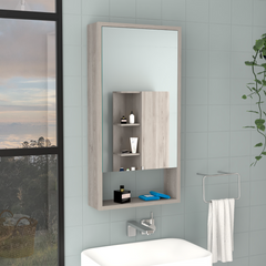 Medicine Single Door Cabinet 35" H, Two Interior Shelves, One External Shelf, Light Gray