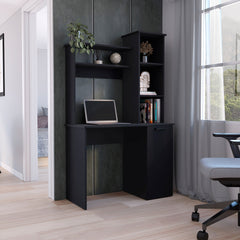 Muncy Computer Desk with Ample Work Surface, Hutch Storage and Single Door Cabinet with 3-Tier Shelves, White