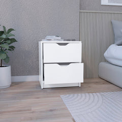 Double Drawer Nightstand 19"H, Bedside Table, White