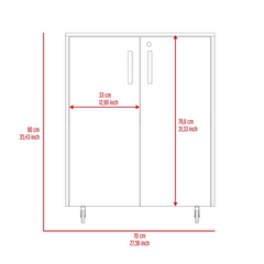 Multistorage Cabinet 35" H, two doors, two interior shelves, four wheels, Black