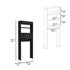 63H" Over The Toilet Cabinet, Two Shelves, Double Door, Black