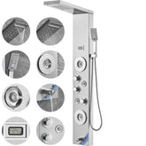 Shower Panel System, 6 Shower Modes, LED & Display Shower Panel Tower, Rainfall, Waterfall, 4 Body Massage Jets, Tub Spout, Handheld Shower Head 59" Hose, Stainless Steel Wall-Mounted Shower Set