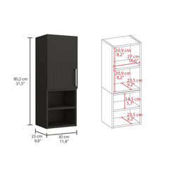 Medicine Cabinet Jozz, Two External Shelves, Metal Handle, Single Door, Black Wengue Finish