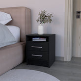 Nightstand Cartiz, Two Drawers, Black Wengue Finish