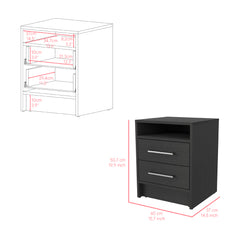 Nightstand Cartiz, Two Drawers, Black Wengue Finish