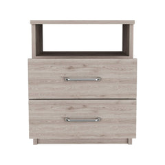 Nightstand Olienza, Two Drawers, One Shelf, Light Gray Finish