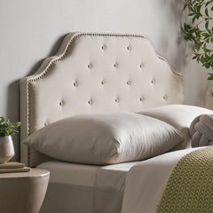 Tufted Upholstered Headboard Queen Size, Solid Wood Head Board with Durable Metal Legs, Adjustable Height Queen headboard with Nailhead Trim,fabric Headboard in Modern Button Tuffted Design
