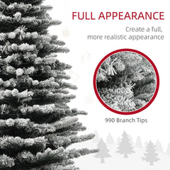 HOMCOM 6.5 ft Pre-Lit Mountain Pine Artificial Christmas Tree, Snow Flocked Christmas Tree, Hinged Xmas Tree with 400 LED Lights and 990 Branch Tips for Holiday Party Decoration, Green