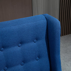 HOMCOM Wingback Double Sofa Linen Fabric Upholstery Button Tufted Loveseat Armless Couch Modern Contemporary Living Room Settee with Wood Legs, Blue