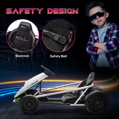 Aosom 24V 8.1 MPH Electric Go Kart, Drifting Car Battery Powered Ride on Toy Outdoor with Slow Start, Music, Horn Honking and Safety Belt, for 8-12 Years Old, White