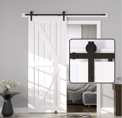 8 FT Double Sliding Barn Door Track and Handle Hardware Kit,Basic J Pulley,Slide Smoothly Quietly,Easy Install (8FT Track Kit for 20"~24" Wide Double Door)