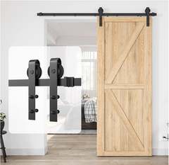 8 FT Double Sliding Barn Door Track and Handle Hardware Kit,Basic J Pulley,Slide Smoothly Quietly,Easy Install (8FT Track Kit for 20"~24" Wide Double Door)