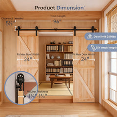 8 FT Double Sliding Barn Door Track and Handle Hardware Kit,Basic J Pulley,Slide Smoothly Quietly,Easy Install (8FT Track Kit for 20"~24" Wide Double Door)