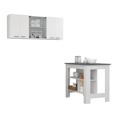 White and Onyx 2-Piece Kitchen Set, Kitchen Island and Wall Cabinet