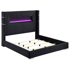 Judah Black Upholstered Eastern King Flame Visualizer Bed