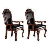 Black and Cherry Solid Back Arm Chairs with Nailhead Trim (Set of 2)