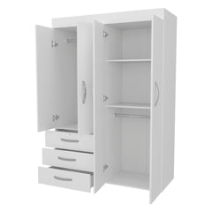 White 4-Door Wardrobe with Drawers and Shelf